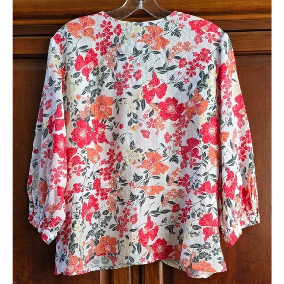 Liz Claiborne Women’s Blouse Petite XXL Floral Sheer Faux Wrap - Picture 2 of 6